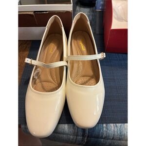 Cream Patent Mary Jane Flats with Strap